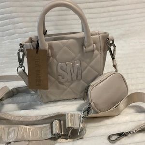 Steve Madden Quilted Crossbody Bag in Cream with Matching Strap Pouch